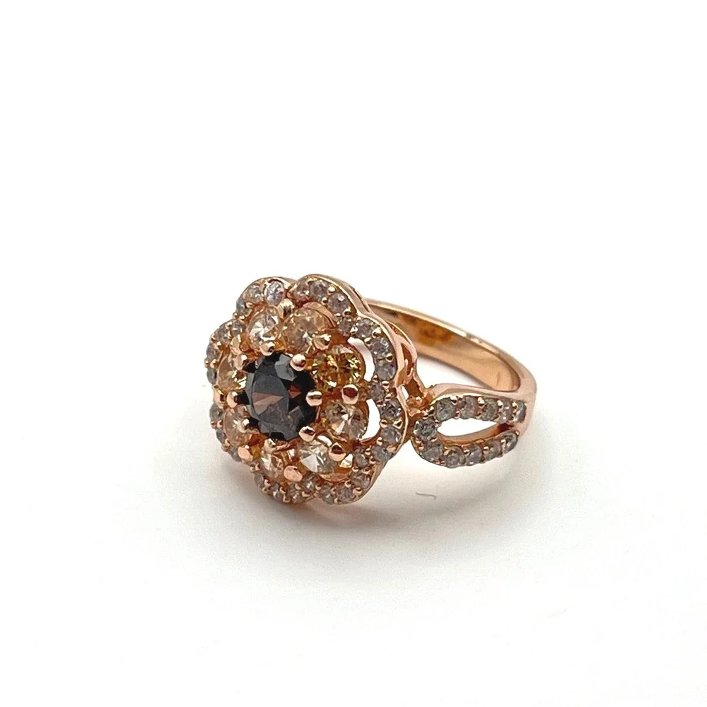 Rose Gold‎ Tone 925 Sterling Silver Smoky Floral Cluster Statement Ring Size 5